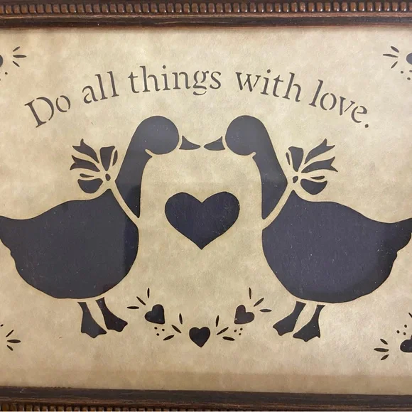 VINTAGE Country Cuts Framed Folk Art Love Ducks - Picture 3 of 9